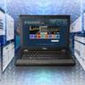 Image of a laptop computer with various screenshots converging on the middle of the image.