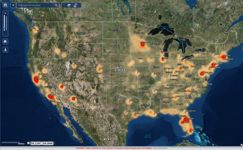 Screenshot of IP Gateway Map View displaying map of the United States with red areas showing increased risk.