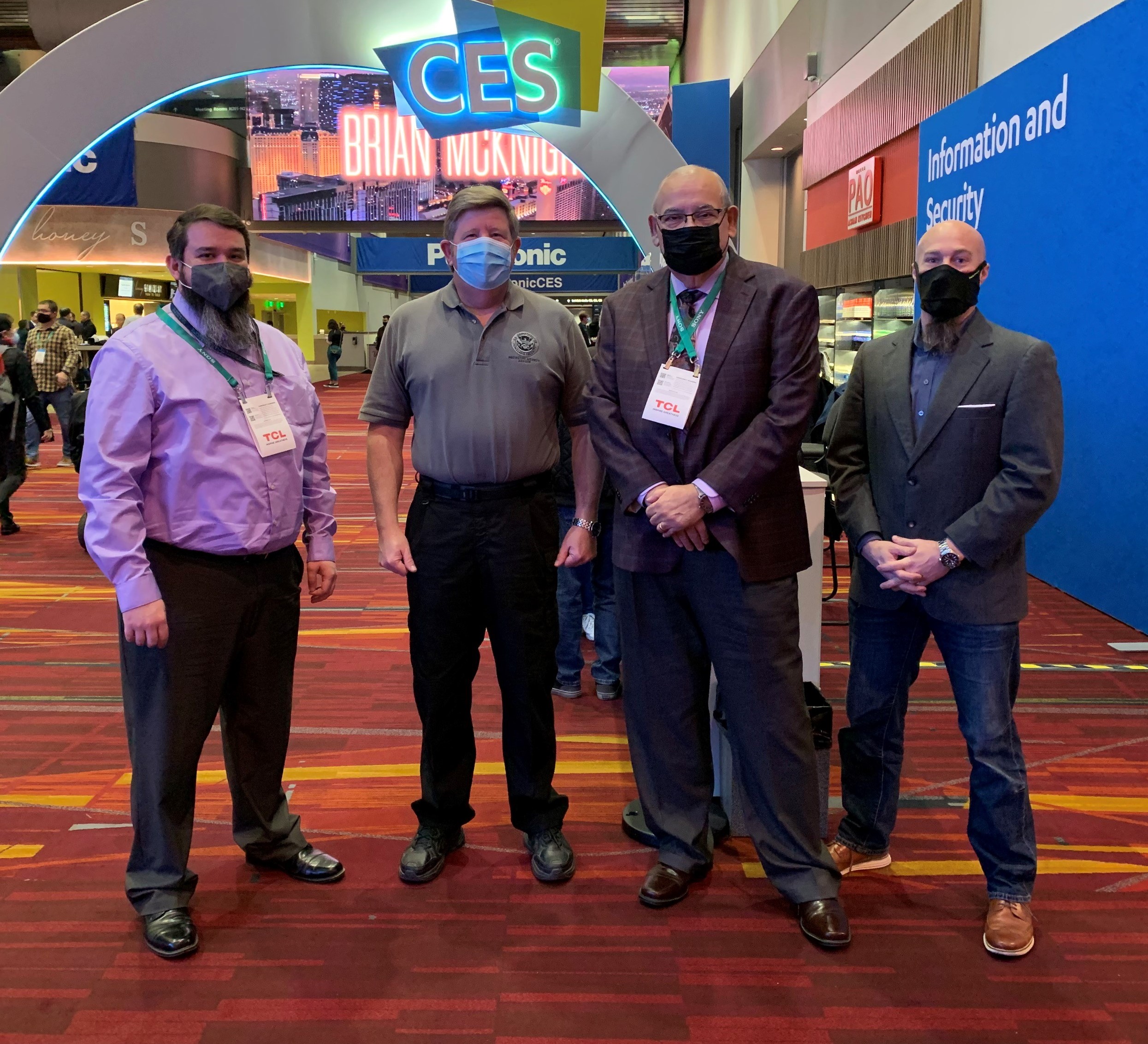 (L-R) Nicholas Ryan, CISA Special Event Working Group program analyst, and CISA Region 9 PSAs Edgar Castor, Gonzalo Cordova and Michael Matthews supported this year’s Consumer Electronics Show in Las Vegas.