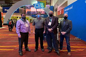 (L-R) Nicholas Ryan, CISA Special Event Working Group program analyst, and CISA Region 9 PSAs Edgar Castor, Gonzalo Cordova and Michael Matthews supported this year’s Consumer Electronics Show in Las Vegas.