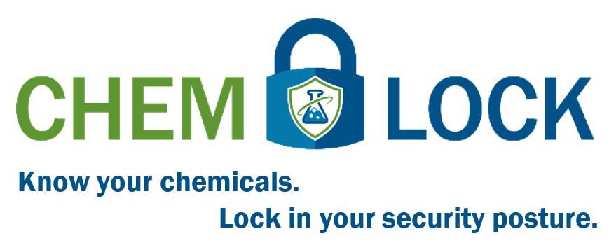 ChemLock wordmark and icon. Icon is a lock with a shield; within the shield is a beaker containing chemicals. Know Your Chemicals. Lock in your security posture.