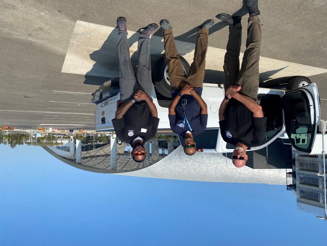 Instructors Rich Knight (left) and Rod Palmer (right) from the Office of Bombing Prevention, along with Region 9 PSA Brian Keith (center), conducted two Vehicle Borne Improvised Explosive Devices trainings on July 13, 2021 for SoFi Stadium security staff.   