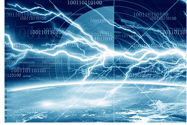 Stock image of an eletricity bolt over a blue background.