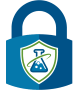 ChemLock Icon Web ChemLock icon is a lock with a shield; within the shield is a beaker containing chemicals.