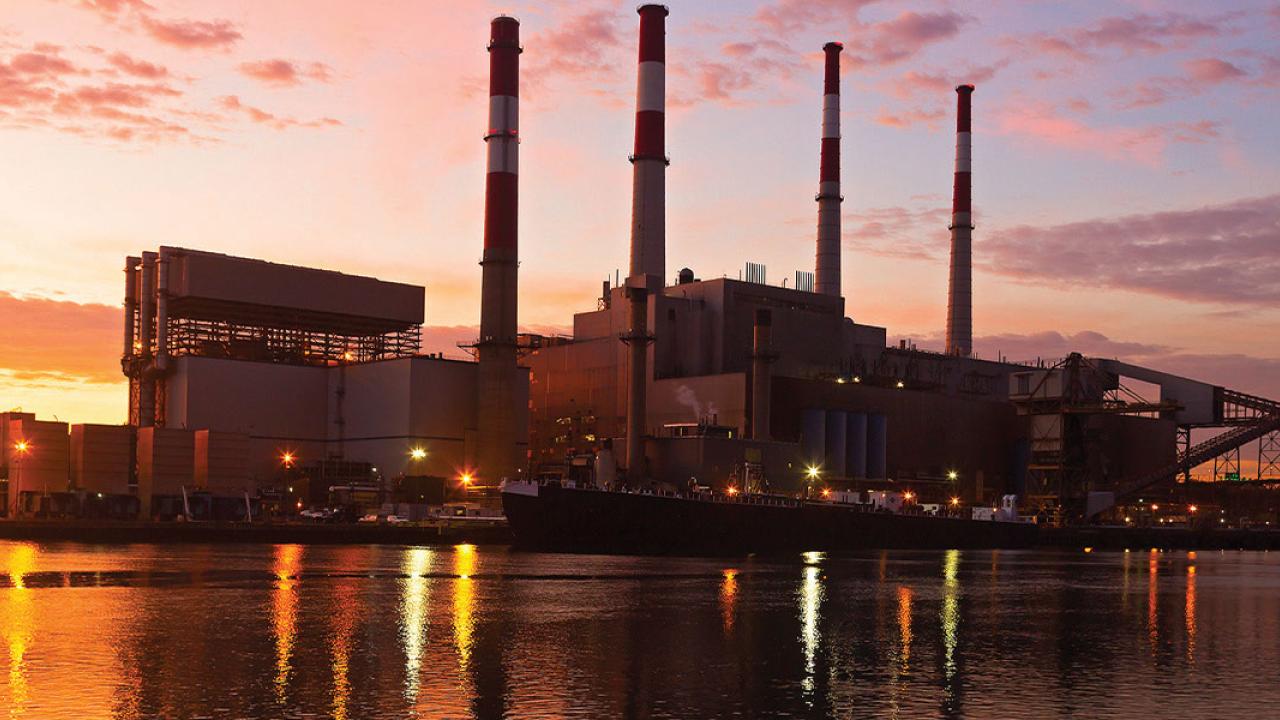 Electric powerplant at sunrise in NYC