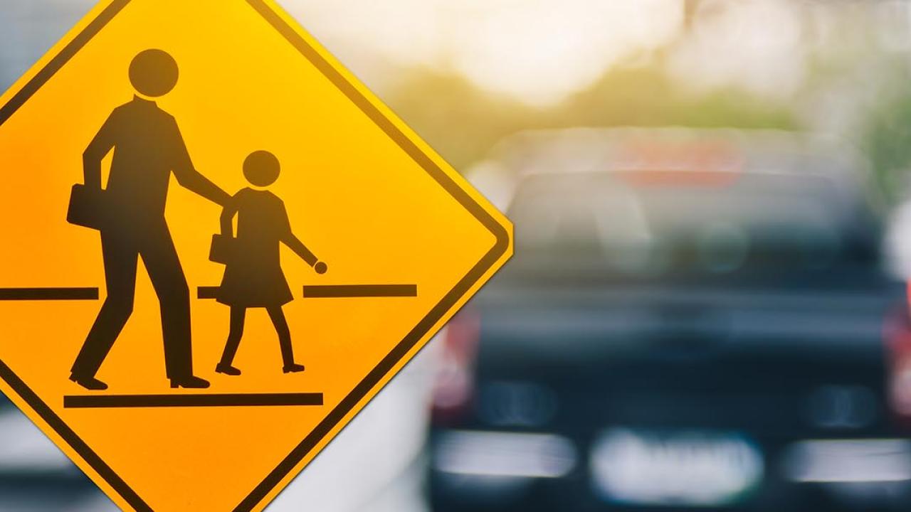 A photo of a school safety sign