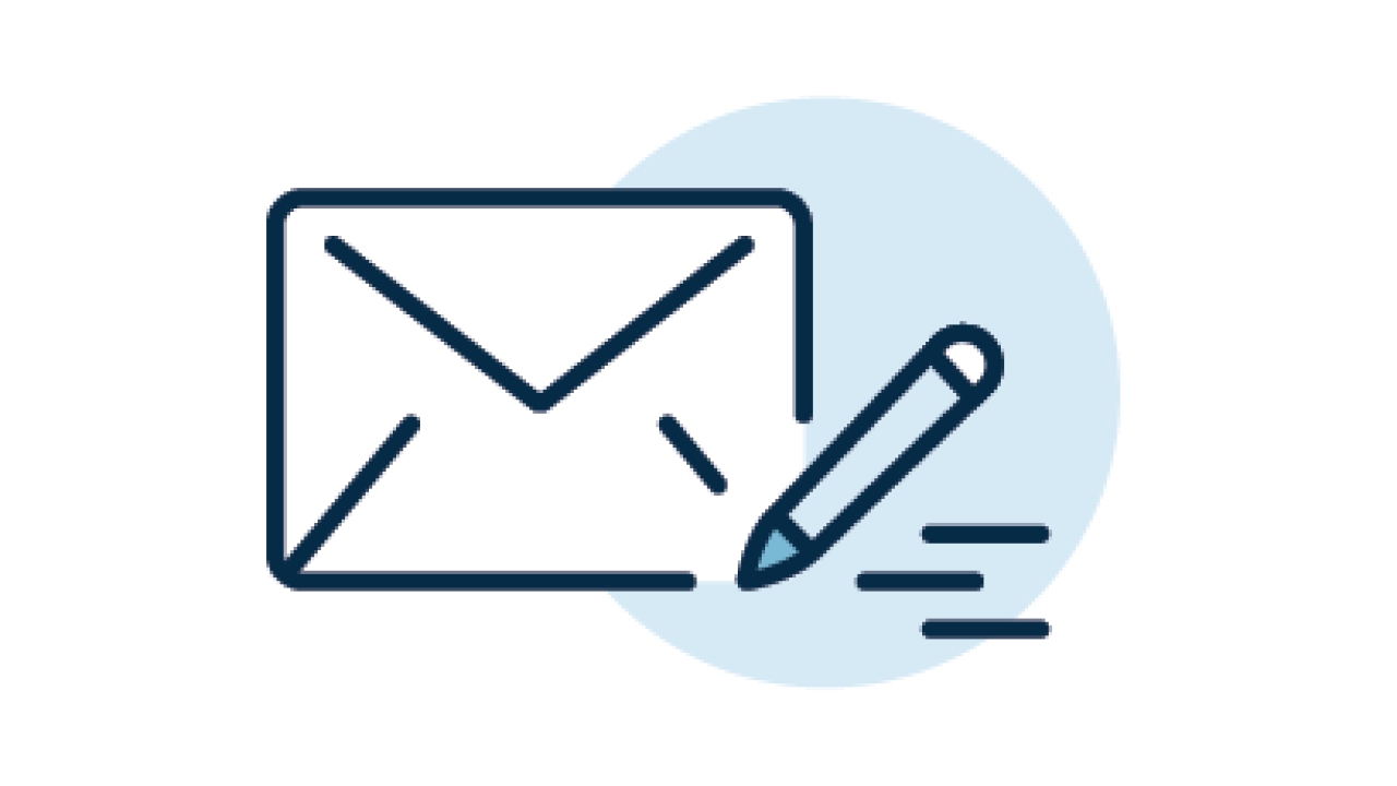 Simple icon of mailing envelope and pencil