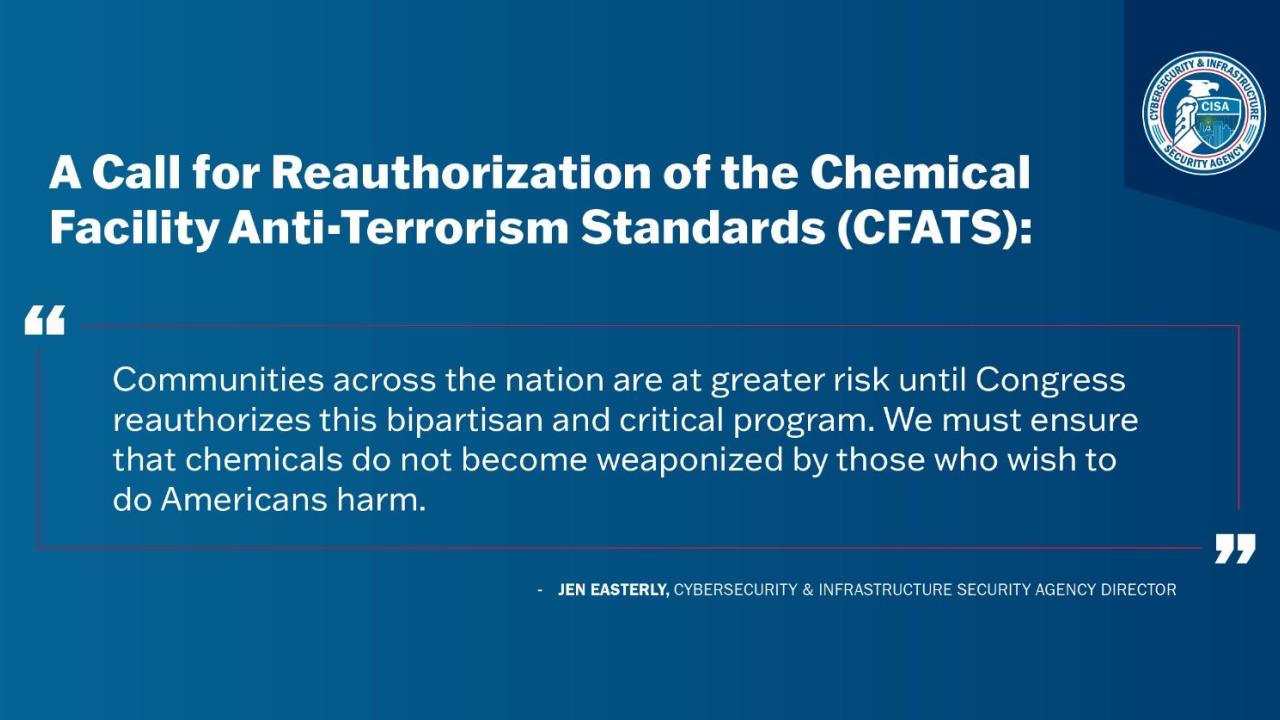 A call for reauthorization of the Chemical Facility Anti-Terrorism Standards (CFATS) program