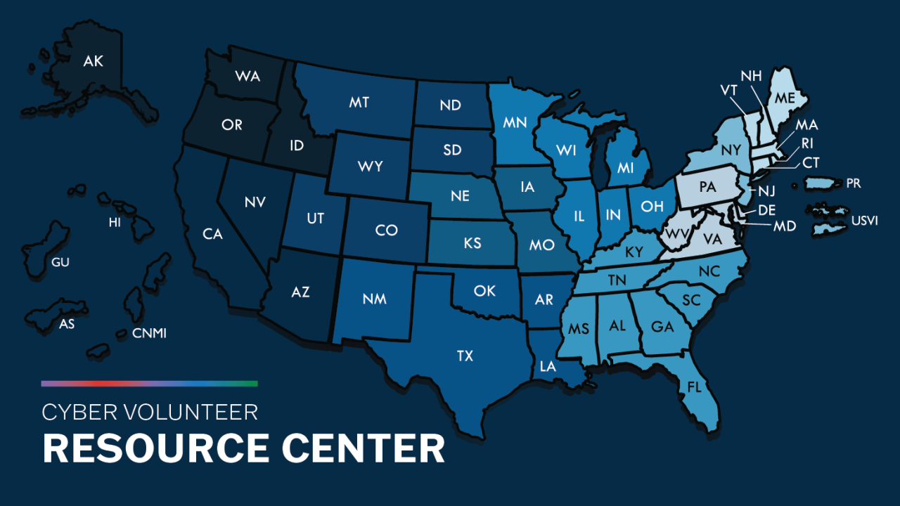 US map of cyber volunteer resource centers