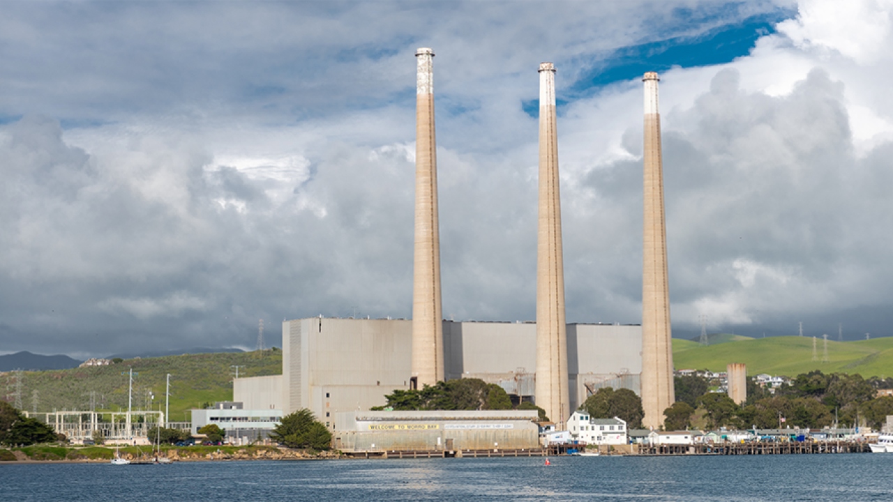 Photo of power plant stacks in Morro Bay, California