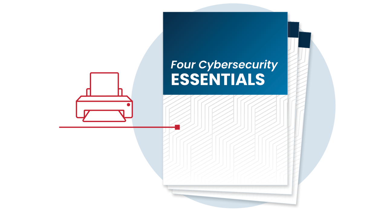 printer icon with cybersecurity essentials fact sheet