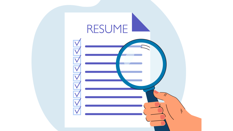 Illustration of a person reviewing a resume