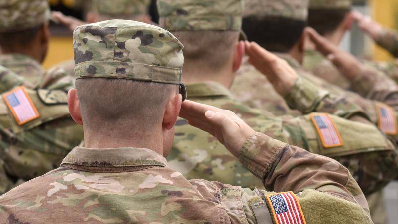Soldiers saluting from behind