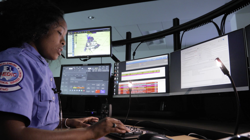 Public safety dispatcher at console.