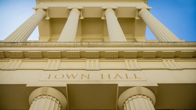 A photo of a town hall building