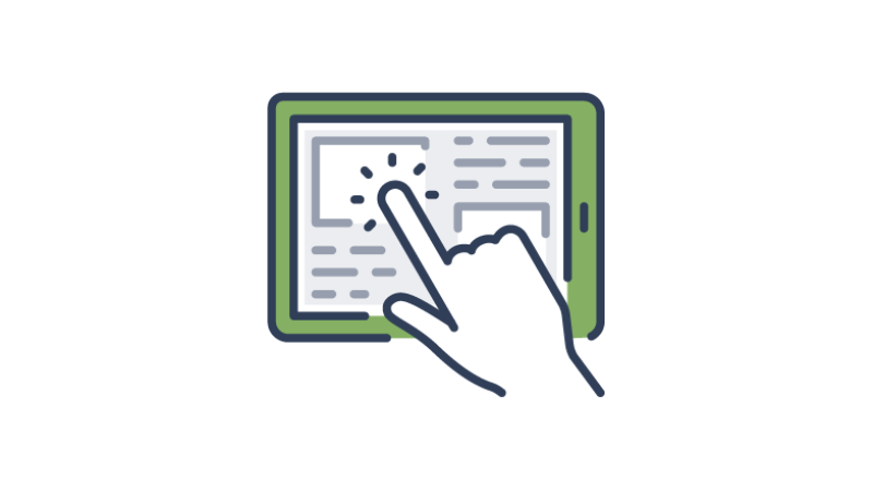 An illustrative icon of a touchscreen and ipad