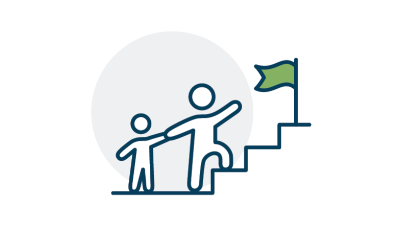 An illustration of people climbing a summit