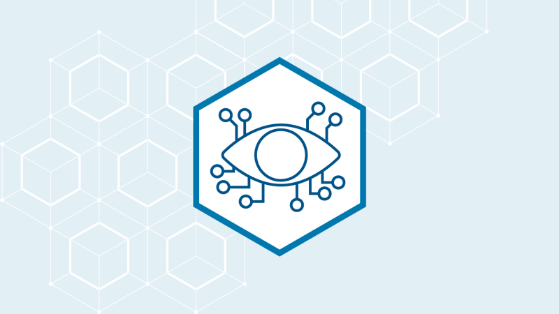 Cyber eye icon on a light blue background