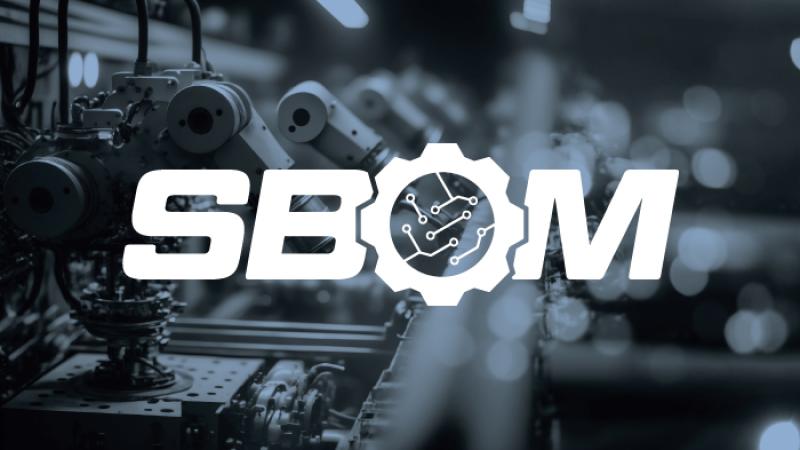 Image of machinery with a blue filter overlay and "SBOM" text in center