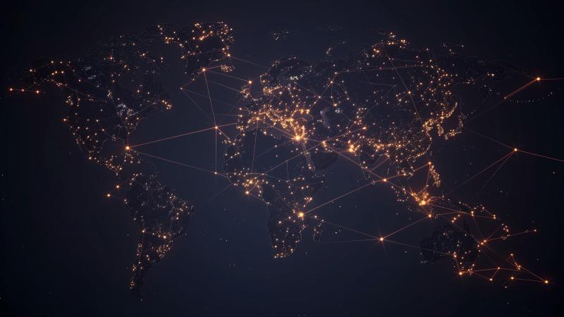 Map of Earth connected by lights