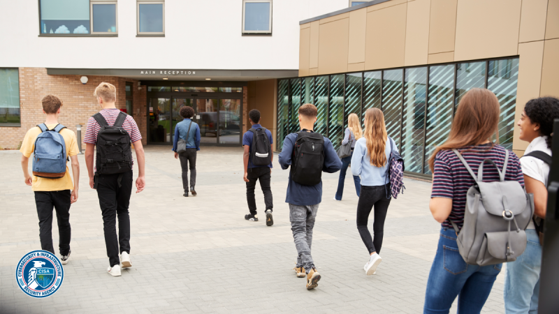 Students walking into a school