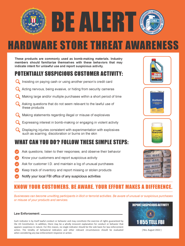 Picture of Hardware Store Threat Awareness Poster 