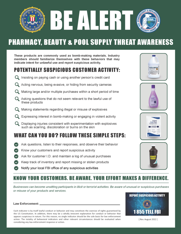 Picture of Pharmacy, Beauty, and Pool Supply Threat Awareness Poster 