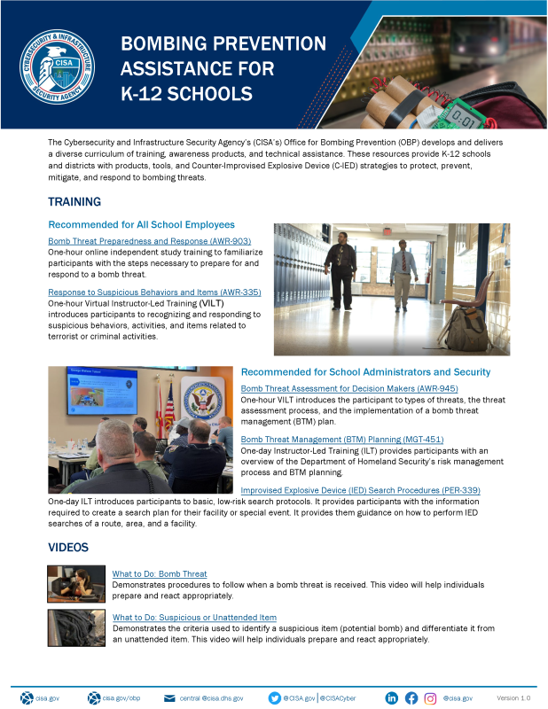 Picture of Bombing Prevention Assistance for K-12 Schools Product
