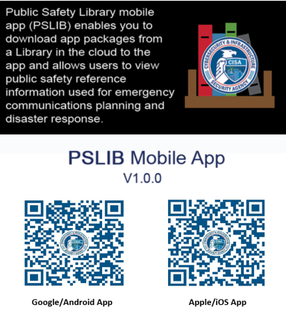 Public Safety Library mobile app (PSLIB) enables you to download app packages form a library in the cloud to the app and allows users to view public safety reference information used for emergency communications planning and disaster response.