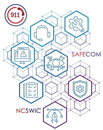 Headset, awareness, mitigation, design, checklist, and computer screen with alert icons, 911, SAFECOM and NCSWIC logos.