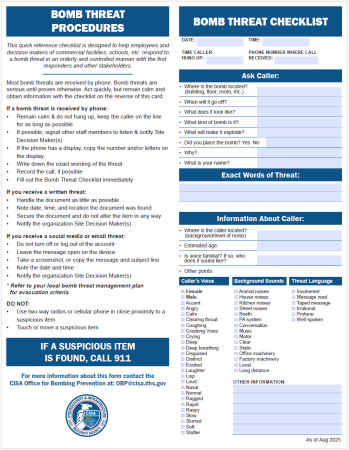 Bomb Threat Checklist Image