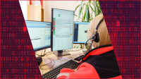 Woman at an emergency communications call center desk