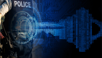 Police officer with an encryption key graphic
