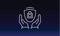 icon of hands reaching for a shield with padlock