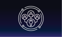 icon of group of people surrounding a key in a digital circle