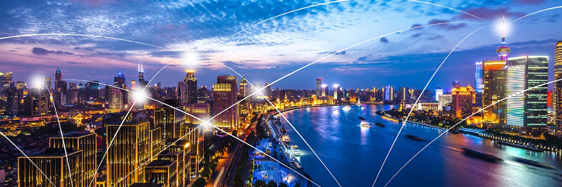 Cityscape with connecting links over the city