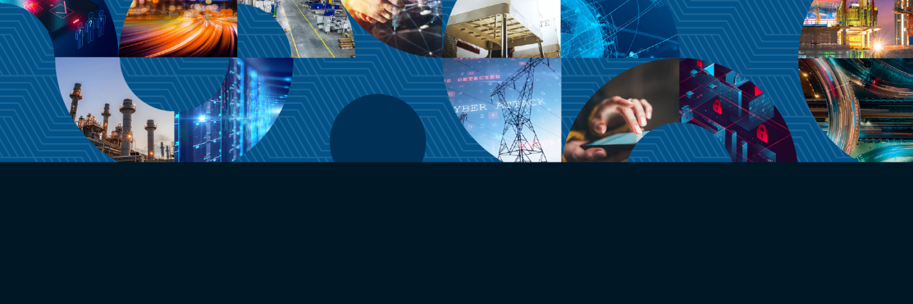 Various mission graphics against a blue background