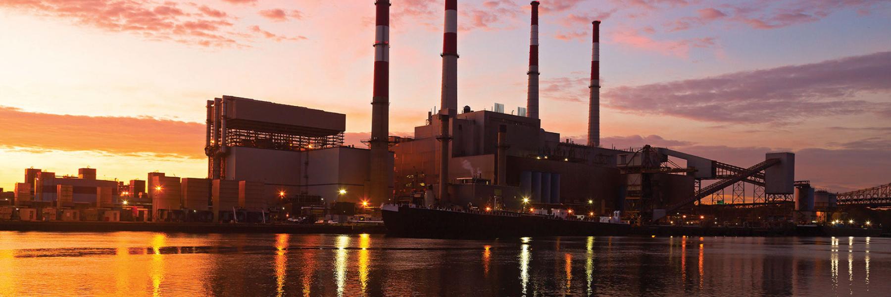 Electric powerplant at sunrise in NYC