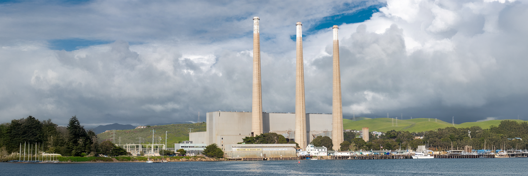 Photo of power plant stacks in Morro Bay, California