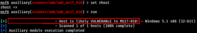 Figure 4: Checking for EternalBlue Vulnerability