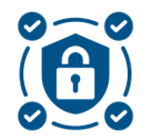 Four check marks circling a pad lock.