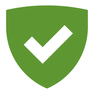 A green shield with a white checkmark