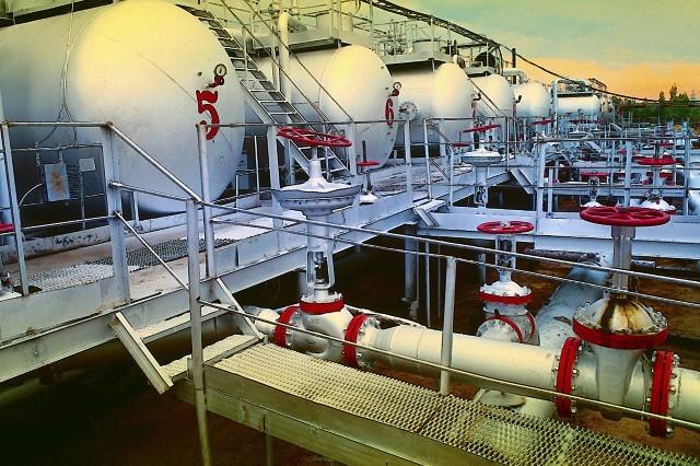 Chemical tanks with pipes and walkways