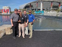 (L-R): Protective Security Advisors (PSA) Edgar Castor, Sonny Copeland and James Cruz; Cybersecurity Advisor Mario Garcia; and PSA Brian Keith at SoFi Stadium.