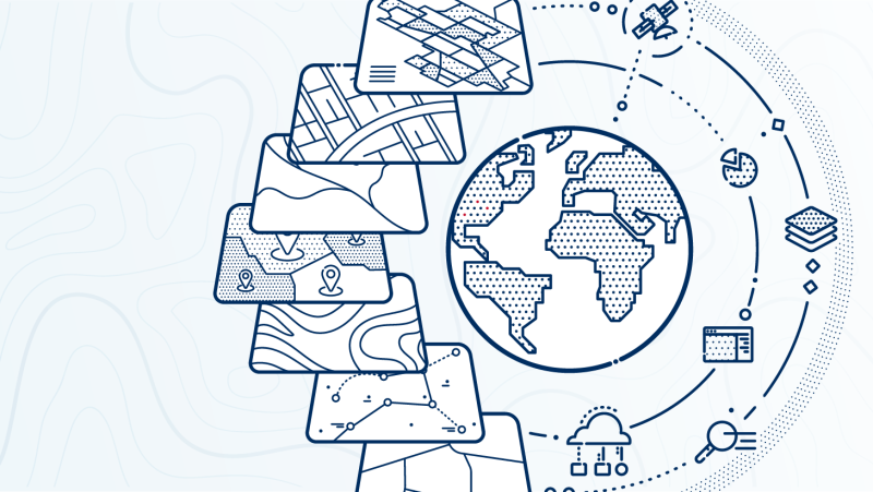 Represents multiple layers of geographic information systems.