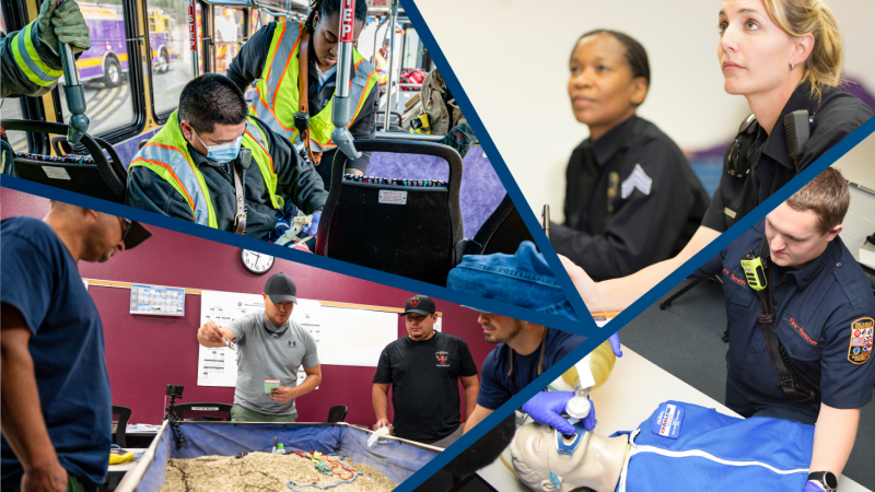Law enforcement, emergency medical technician, fire fighter, and public safety team in training and exercisesituations.